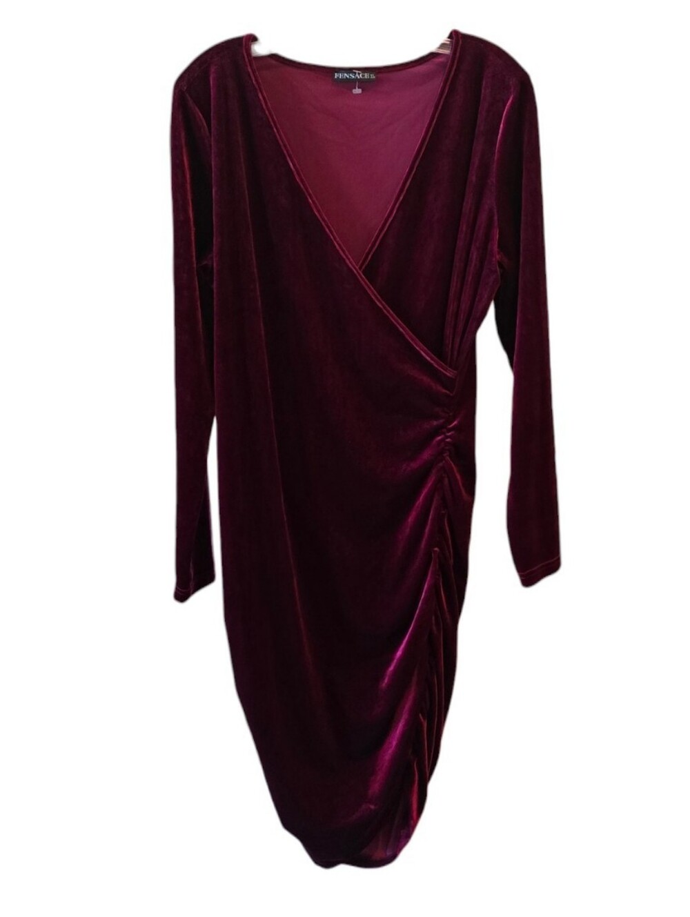 💜 Ruched Maroon Velvet Long Sleeve Cocktail Dress FENSACE AMAZON VNeck XL